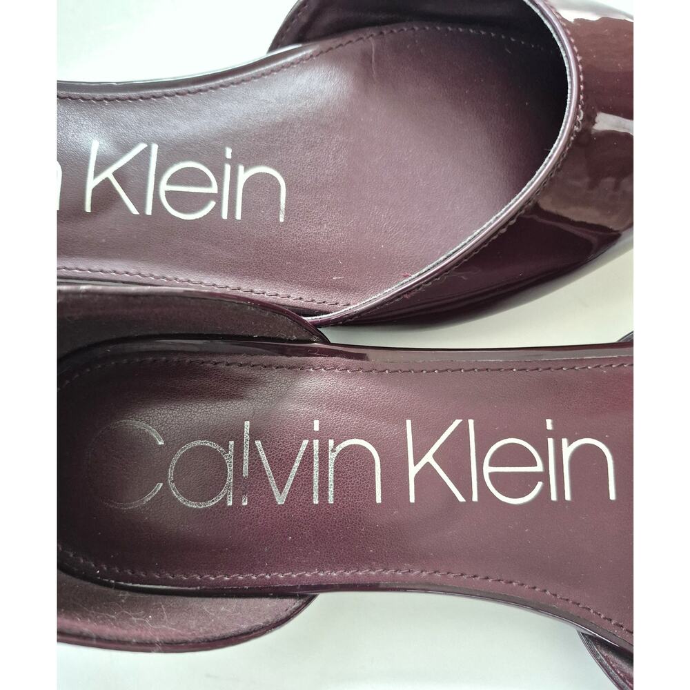 Calvin Klein Flats Size 9 Burgundy Patent Leather Ankle Strap Point Odeli Ballet - Picture 5 of 9